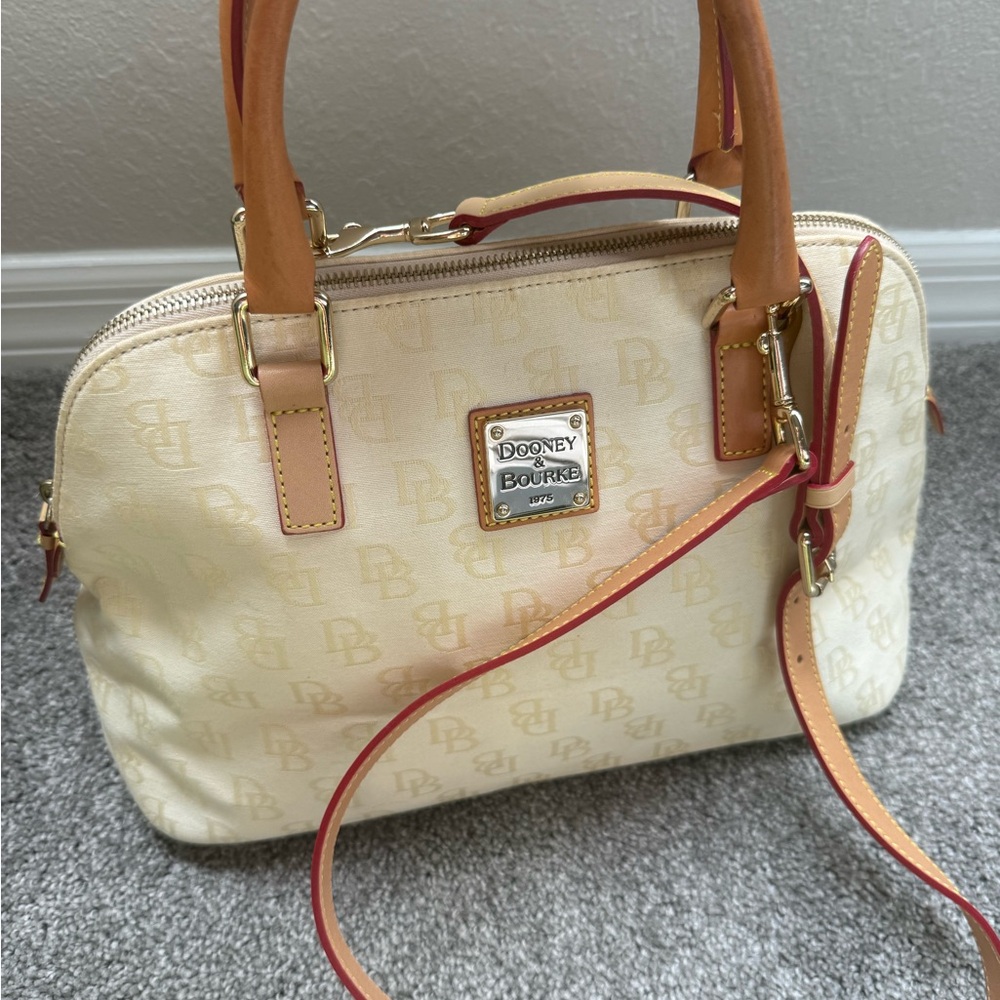 Dooney & Bourke Cream and Tan Satchel with Leather Trim